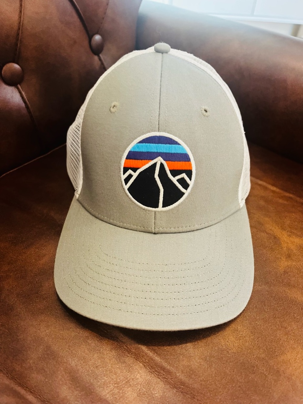 Patagonia White Mesh Snapback Hat with Multicolor Logo Tag NWOT